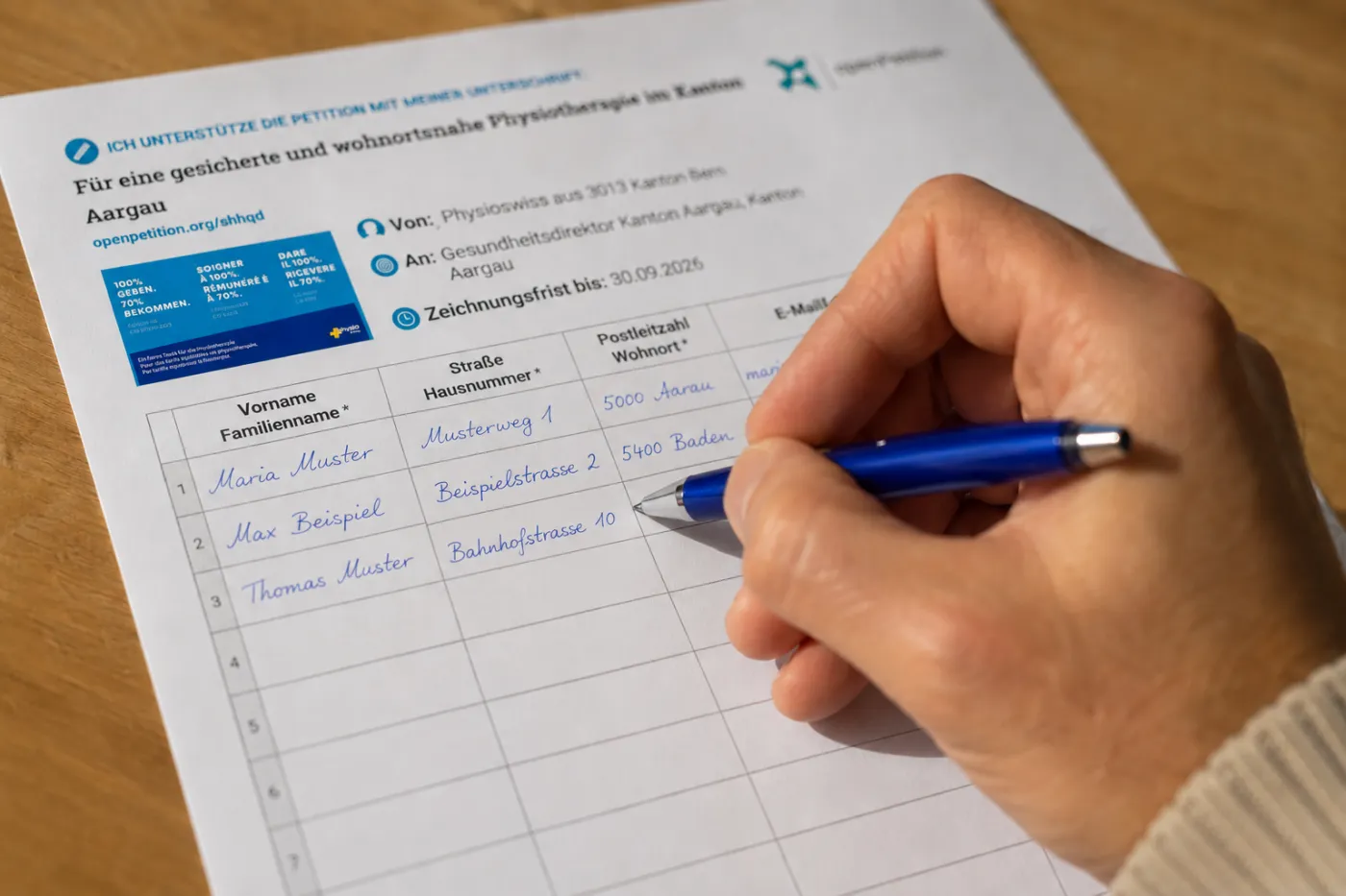 Unterstütze die Petition für eine gesicherte und wohnortsnahe Physiotherapie im Kanton Aargau