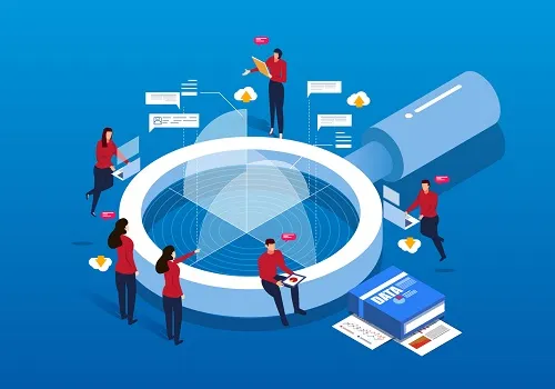 Isometric Magnifying Glass And Data Analysis