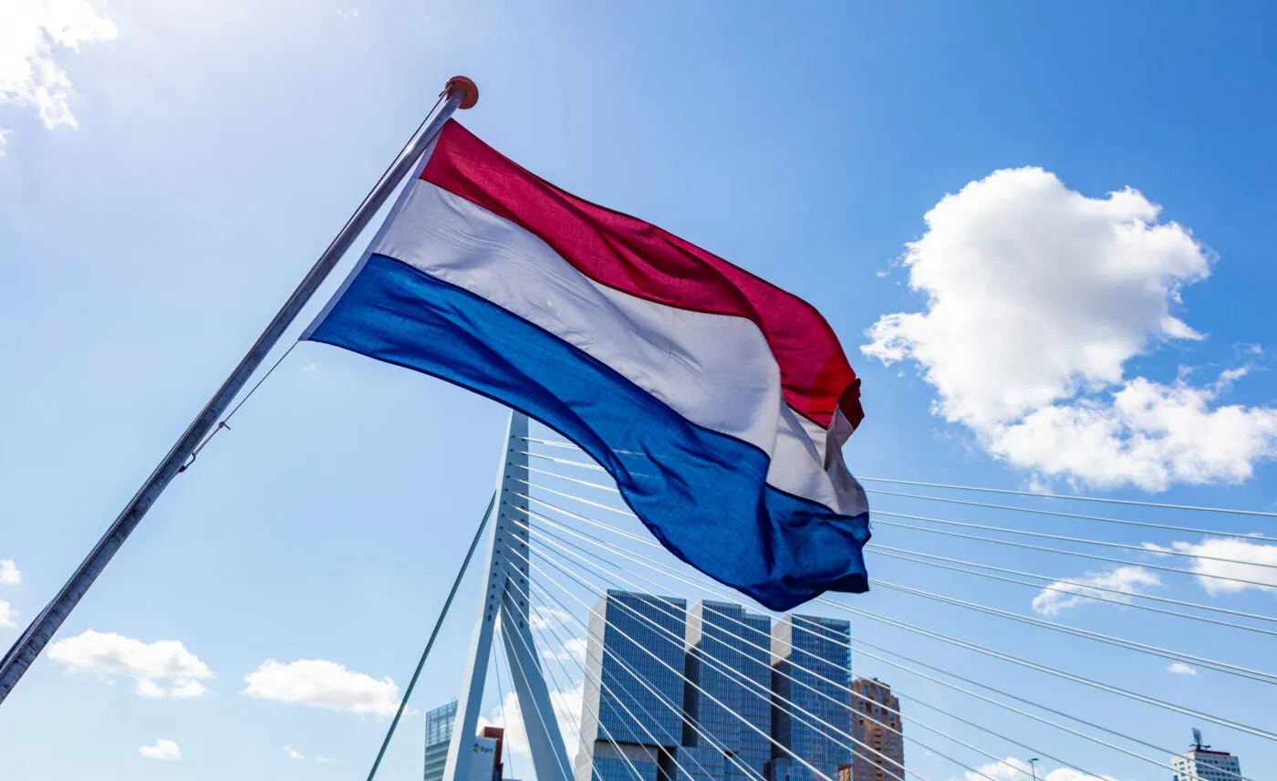 Dutch National Flag Waving On A Boat In Rotterdam