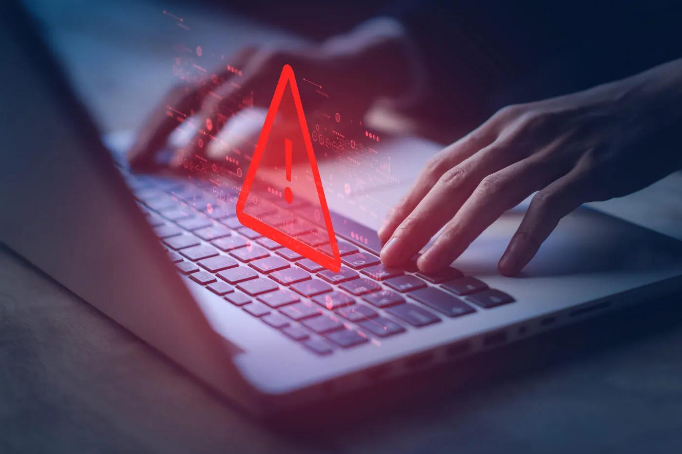 System Hacked Warning Alert On Notebook (Laptop). Cyber Attack O